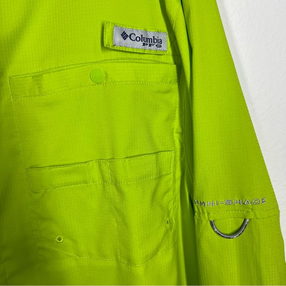Men’s Columbia Small PFG Shirt Long Sleeve Bright Green Omni Shade - Picture 3 of 10